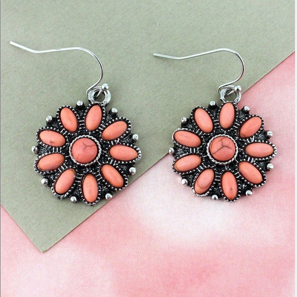 Western Pink Beaded Disk Earrings